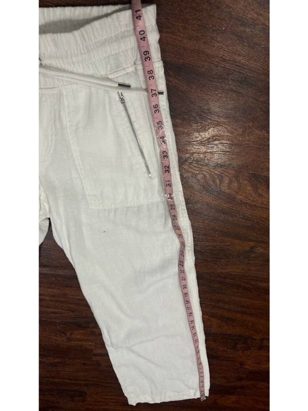 Athleta Size 4 Cargo Linen Wide-Leg Flowy Pants White Drawstring - Picture 8 of 8